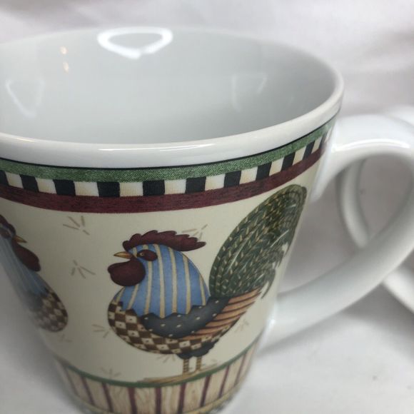 Debbie Mumm Rooster Mugs 4 Something to Crow About Stoneware Sakura Oneida 12 oz - Picture 7 of 12